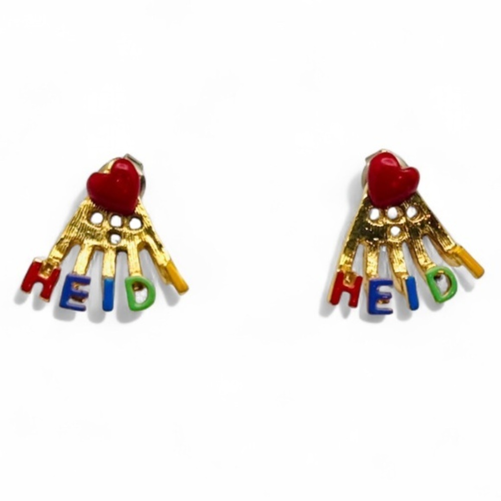 Vintage Gold Tone Multi Color HEIDI Personalized Two Piece Collectible Earrings
